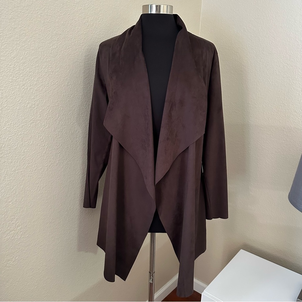 Soft Surroundings Soft Drape Faux Suede Robin Chocolate Cardigan Size M